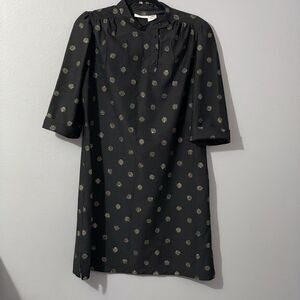 70s Mod Women’s Dress Lady Carol Of New York Semi Sheer‎ Black Shift Dress Gold